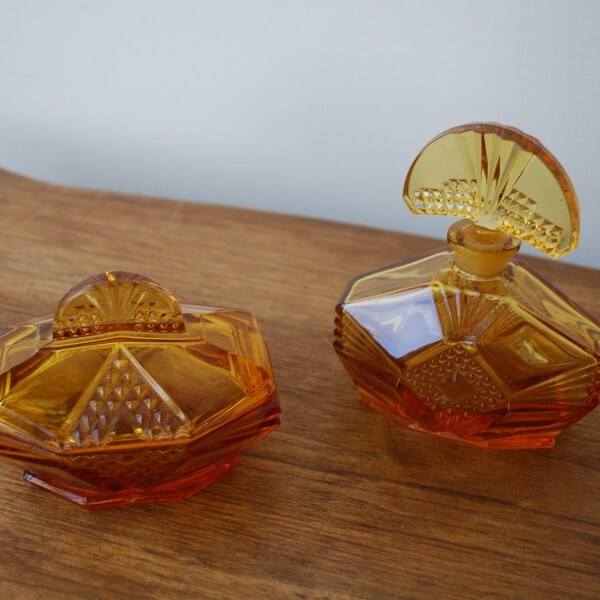 Amber Glass Perfume Bottle and Dish