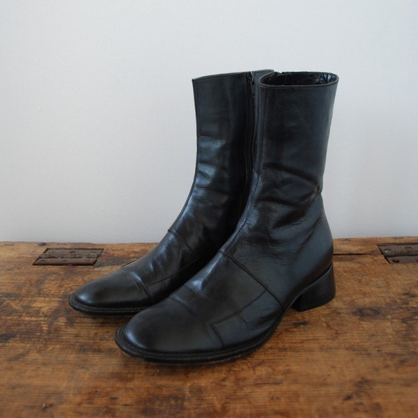 Black Italian Leather Minimalist Ankle Boots 7