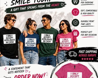 Camiseta Cash Apology Graphic Tee, Camiseta Unisex Divertida, Playera con Frase Sarcástica, Streetwear Casual Moderno