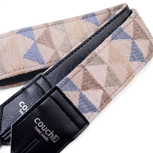 Turquoise and Sand Pyramid Camera Strap- Triangle Boho Geometric Pattern Made from 1970&#39;s Vintage Linen Furniture Fabric