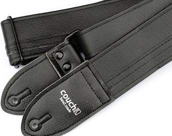 Blackout Racing Stripe Guitar Strap- With Matte Black Metal Hardware and All Black Vegan Leather