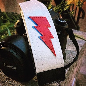 David Bowie Camera Strap, Aladdin Sane Lightning Bolt Hand Made in USA