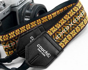 70's Dylan Sunburst Hippie Weave Boho Camera Strap- Woven Bohemian Jacquard Fabric, Vegan