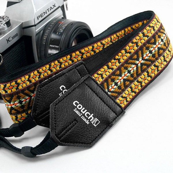 70's Dylan Sunburst Hippie Weave Boho Camera Strap- Woven Bohemian Jacquard Fabric, Vegan