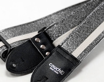 Black Sparkle Racing Stripe Guitar Strap