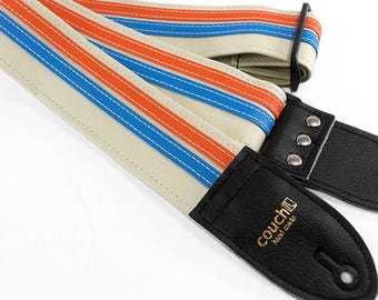 The White Orange and Blue Double Racer X Guitar Strap