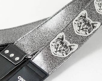 Galaxy Sparkle Cat Guitar Strap- 1 Million Strap Metal Flakes of Black Sparkle Meow