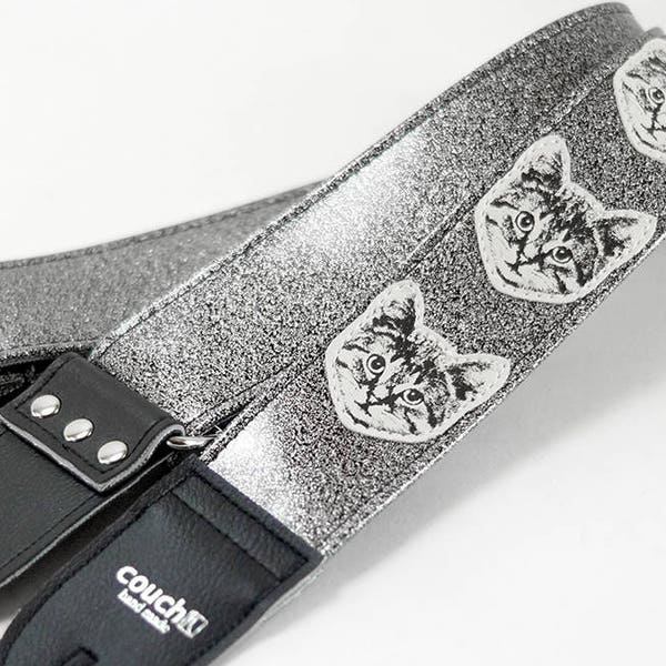 Galaxy Sparkle Cat Guitar Strap- 1 Million Strap Metal Flakes of Black Sparkle Meow