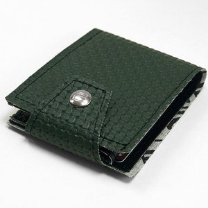 Vintage Green VW Style Billfold Wallet with Snap, Snap Wallet Hand Made of 1970's Volkswagen Woven Pattern Vegan Leather