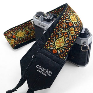 Boho Camera Strap- Psychedelic Sunset Hendricks Hippie Weave, Jacquard Woven Orange And Yellow