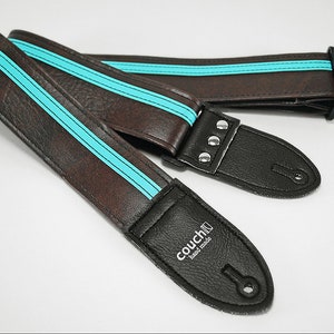 Guitar Strap Racing Stripe Brown & Mint Vegan Acoustic or Electric