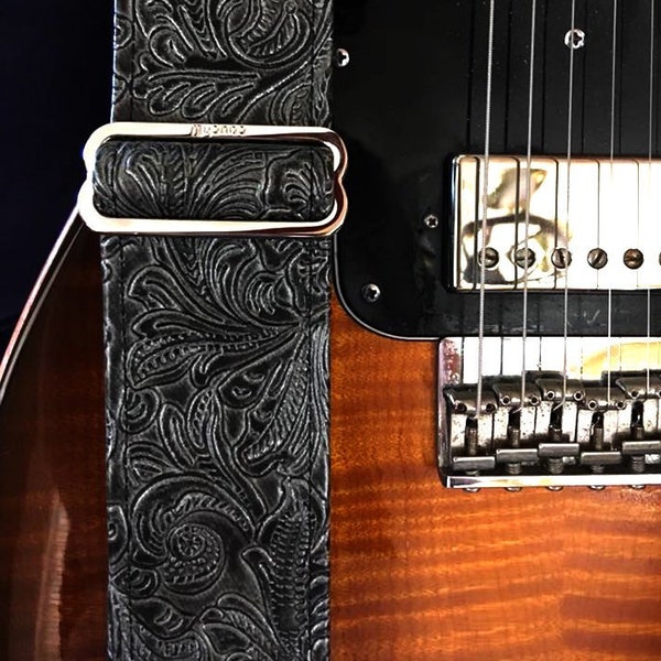 Western Guitar Strap, Black Graphite Color, Vegan Hand Made in California Yeah