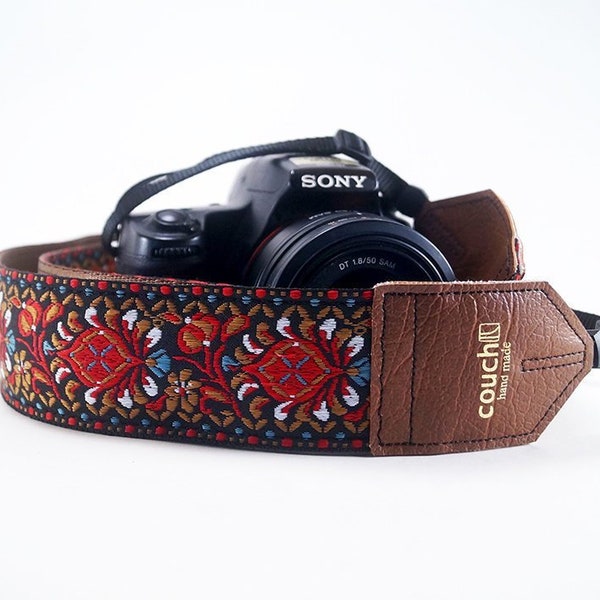 Buckskin Hendrix Hippie Camera Strap With Recycled Seatbelt and Vegan Leather