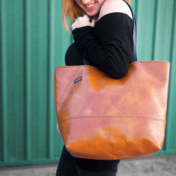 Buckskin 70s Large Tote Bag For Women, Vegan Leather Purse, Laptop Handbag , Work & Student Bag