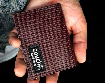 80's Toyota Slim Card Wallet  Moneyclip, Made of Vintage Car Seat Vinyl Oxblood Minimalist Wallet