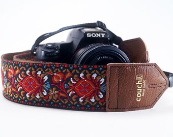 Buckskin Hendrix Hippie Camera Strap With Recycled Seatbelt and Vegan Leather