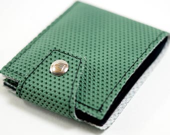 1978 Chevy Camaro Wallet- Vintage Sage Green Vegan Leather Vinyl, Made In USA Mens Billfold Upcycled Repurposed Hand Made Built To Rock