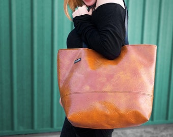 Buckskin 70s Large Tote Bag For Women, Vegan Leather Purse, Laptop Handbag , Work & Student Bag