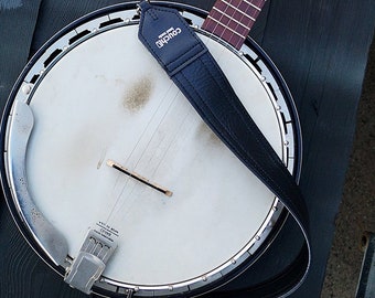 Classic Black Banjo Strap- Hand Made In USA of Black Vegan Leather