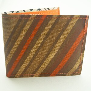 Upcycled 1978 Chrysler Auto Interior Billfold Wallet - Super Slim and Strong Vegan Striped Vegan Leather, Orange, Linen, Brown, Minimalist