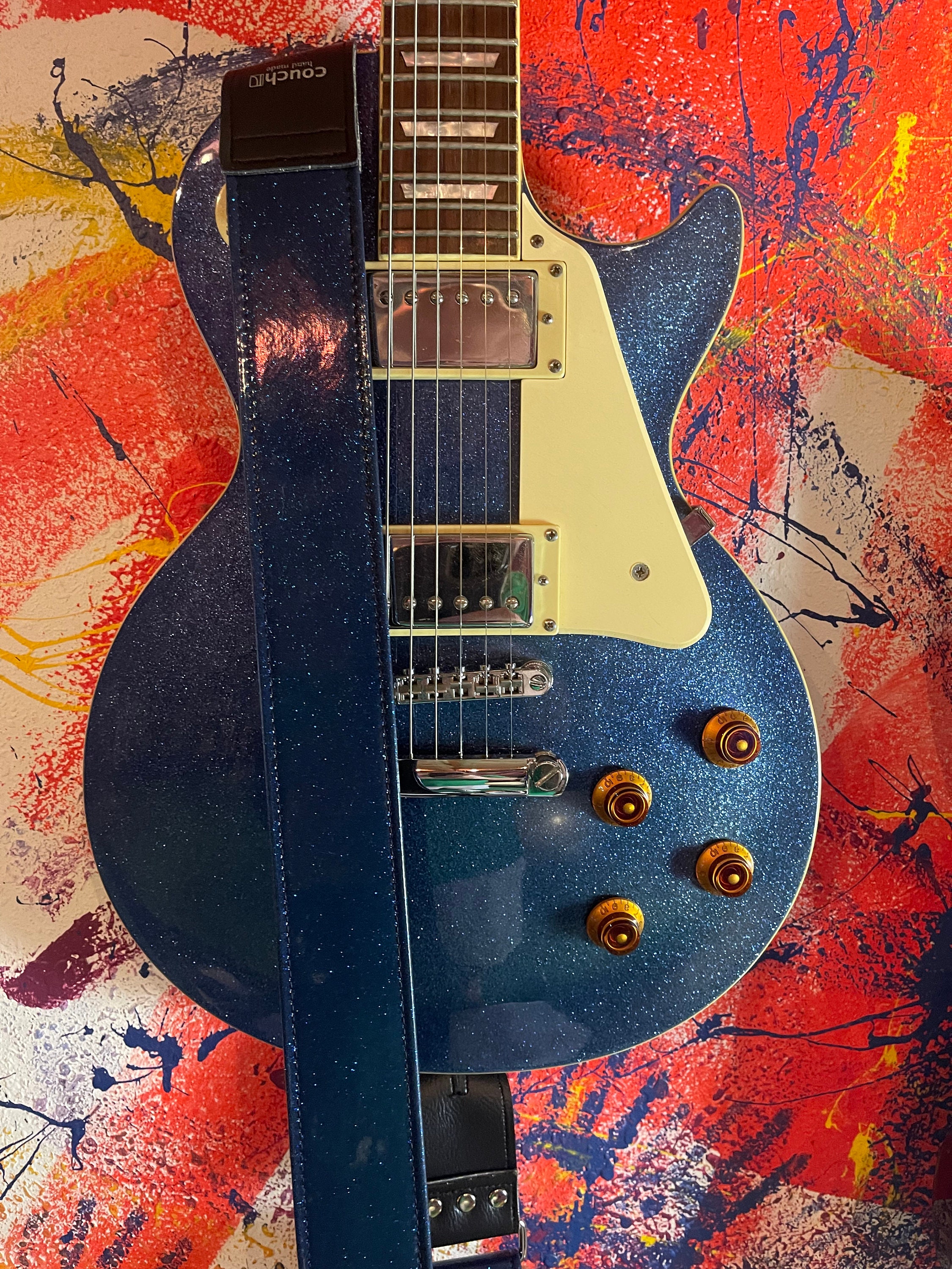 Blue Sparkle Metal Flake Vintage Style Guitar Strap, 60s