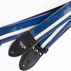 Blue Sparkle Racing Stripe Guitar Strap 60s Style Built To Rock