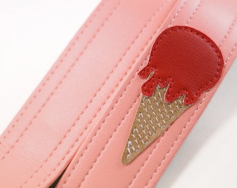 Pink Ice Cream Guitar Strap Made To Order- Also in Green and Seafoam, Vinyl Vegan Guitar Straps Made In USA