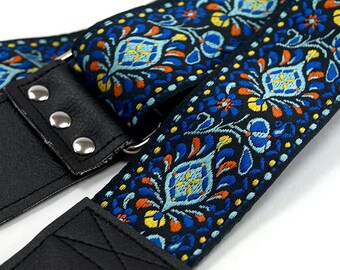 Electric Blue Woven Hippie Guitar Strap, Boho, Hand Made, Vegan