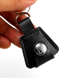 All Black Guitar Pick Holder Keychain - Vegan Leather Guitar Pick Holder Hand Made of Recycled Vinyl