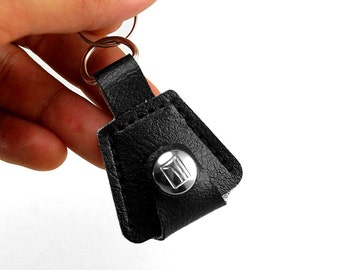 Black Vegan Leather Guitar Pick Holder Keychain - Handmade