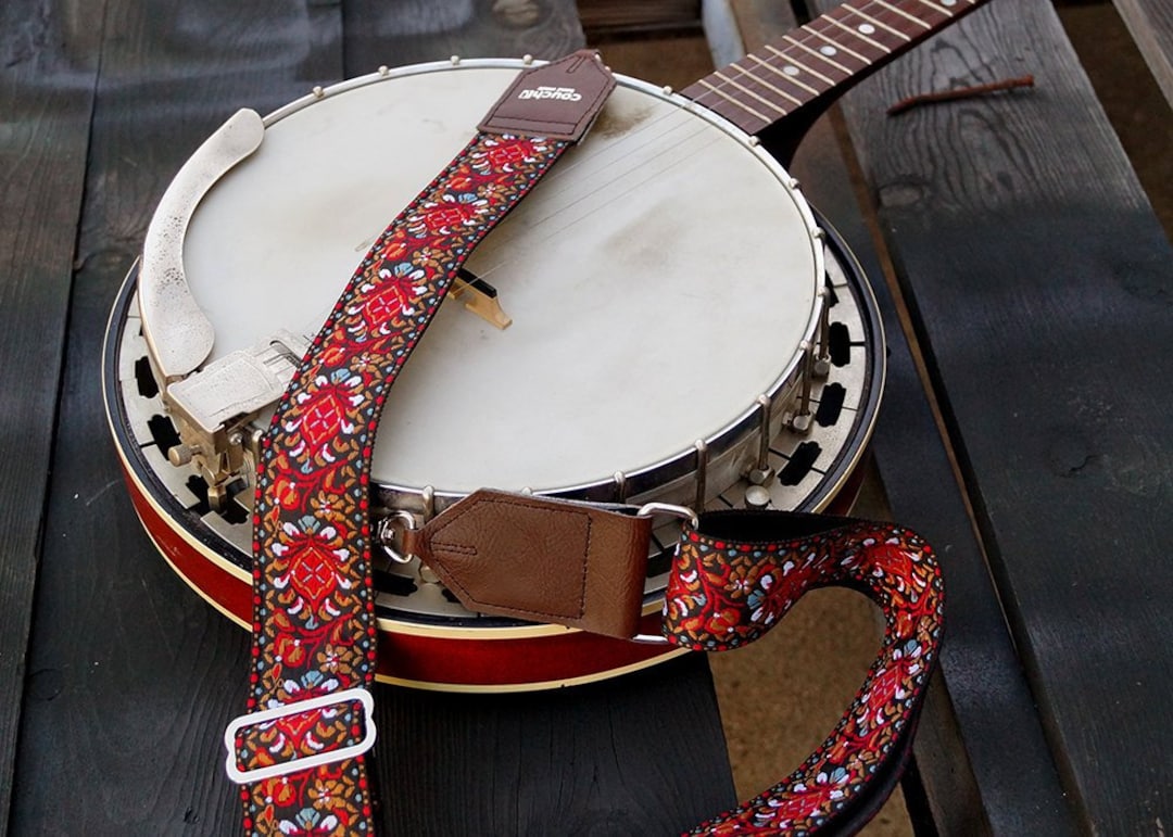 Buckskin Hendrix Boho Banjo Strap- Hand Made Woven Banjo Straps With Vegan  Leather Ends, Made In USA