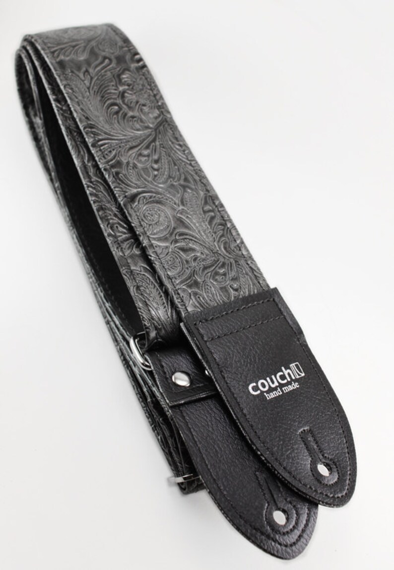 Western Guitar Strap, Black Graphite Color, Vegan Hand Made in California Yeah image 2