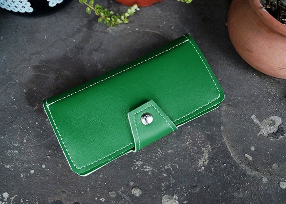 小物 UNUSED check stole Kelly Green Womens Long Wallet, Holds Checkbook, Phone