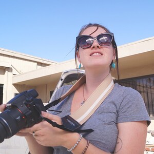 Linen w/ White Racer X Camera Strap Made in USA VEGAN, Beige, Tan image 4