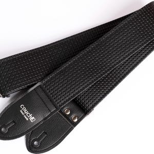 Black VW Guitar Strap, Vintage Beetle Bus Vegan Leather