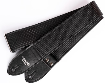 Black VW Guitar Strap, Vintage Beetle Bus Vegan Leather