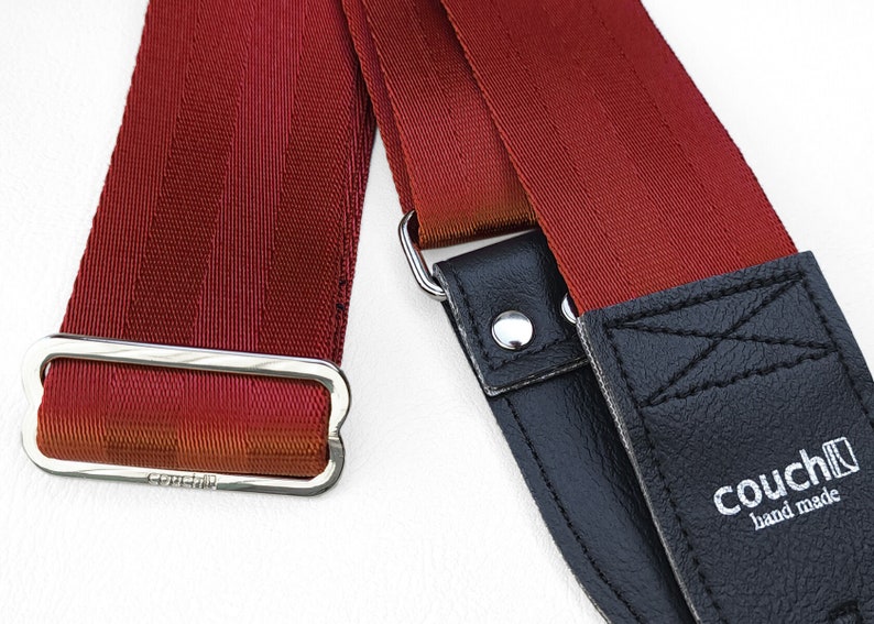 Brick Red Recycled Seatbelt Guitar Strap Viva Magenta image 2