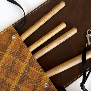 Vintage Plaid Drum Stick Bag Drumstick Holder Made of Repurposed 70's American Truck Vinyl image 2