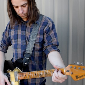 Western Guitar Strap, Black Graphite Color, Vegan Hand Made in California Yeah image 4