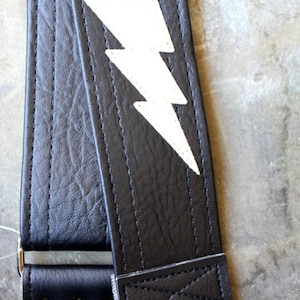 Lightning Bolt Guitar Strap Black with White Bolt Built to Shred image 1