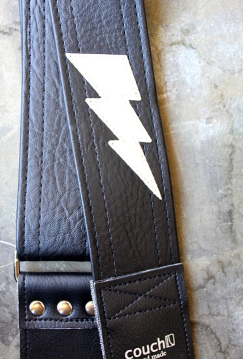 Lightning Bolt Guitar Strap Black with White Bolt Built to Shred image 1