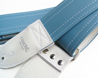 Lake Placid Blue Vintage Guitar Strap, Made Of Vintage Vegan Auto Leather