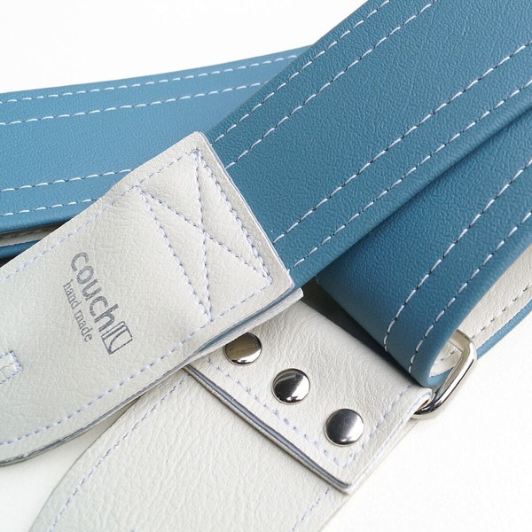 Lake Placid Blue Vintage Guitar Strap, Made Of Vintage Vegan Auto Leather