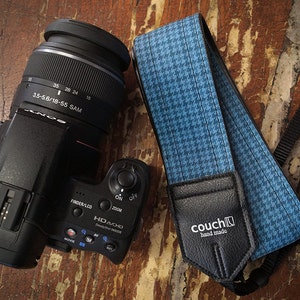 Pontiac GTO Camera Strap Camera Strap Made of 60s Blue Plaid Houndstooth GTO and Firebird Car Vinyl image 3