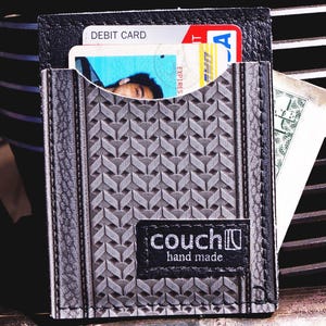 Grey 60&#39;s GMC Truck Slimline Slim Wallet - Grey Chevron Vintage Deadstock Vinyl Minimalist Wallet