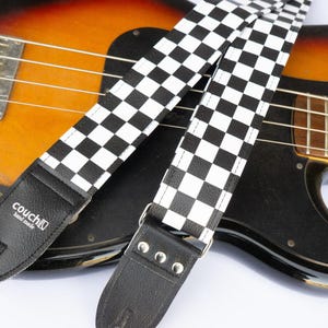 Checkered Vegan Guitar Strap, Black and White, Made in USA