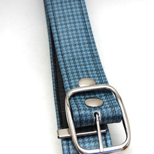 Vintage Blue GTO Belt Upcycled Houndstooth Plaid, Car Seat Vegan Leather Vinyl, Unisex image 3