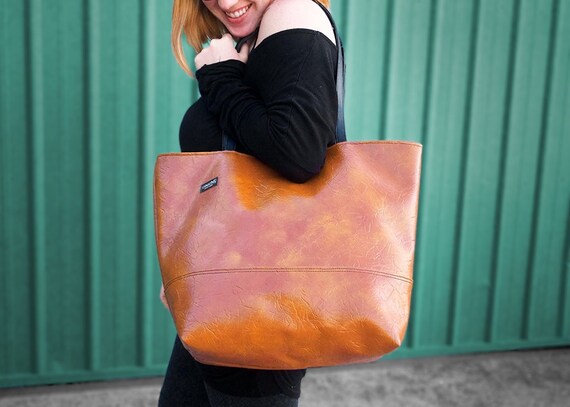 Buckskin 70s Large Tote Bag for Women, Vegan Leather Purse, Laptop 