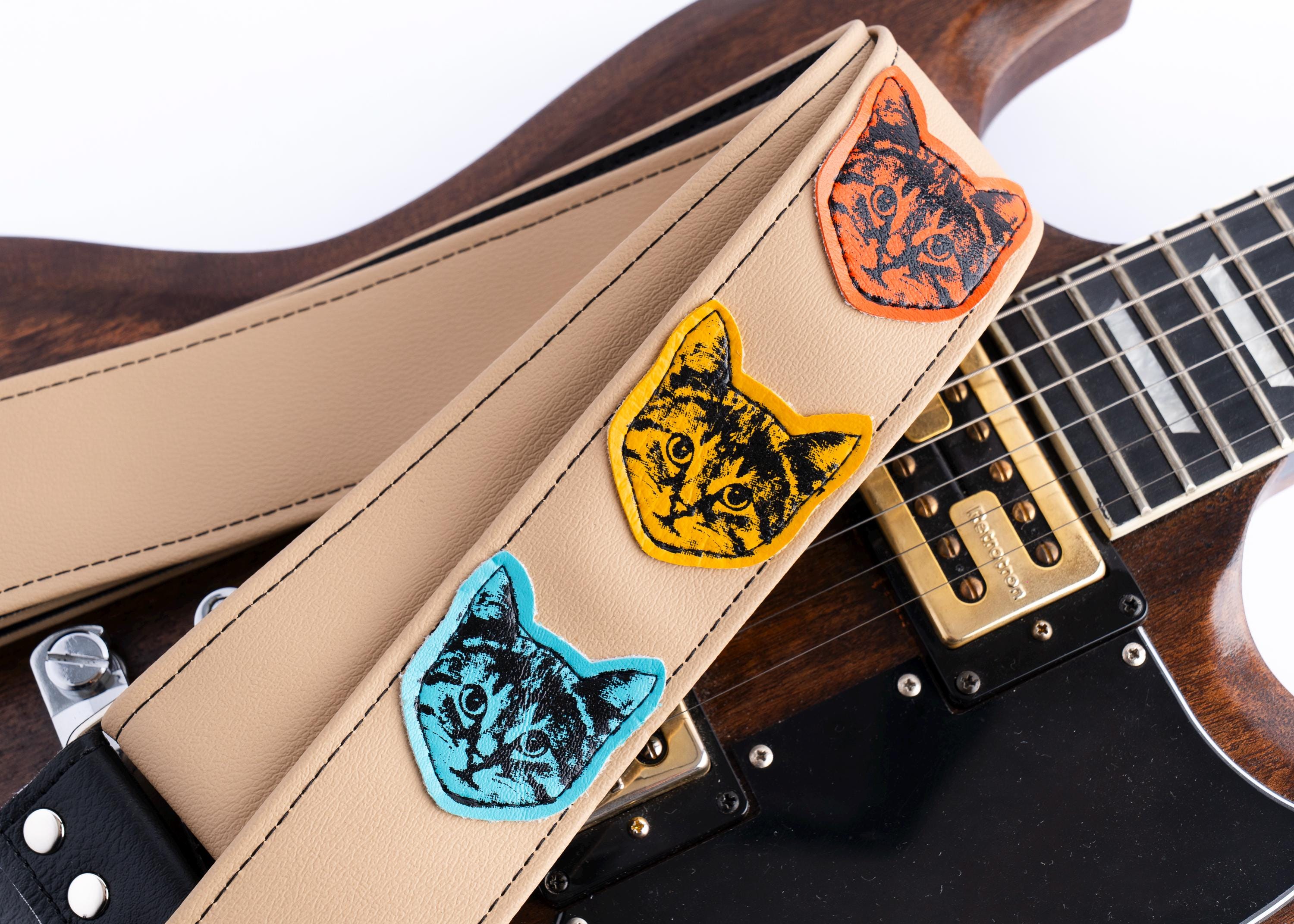 Cat Guitar Strap - Multi Color Cats - Vegan - Mr. Whiskers