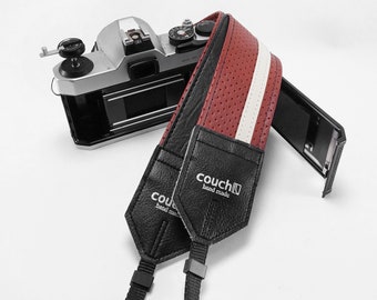 Bright Burnt Sienna Racing Stripe Camera Strap, Vintage El Camino Car Vinyl- Dark Red Pear